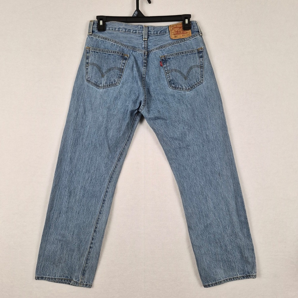 Levis 501 Original Straight Leg Jeans Light Wash Blue Cotton Button Fly W34 L29